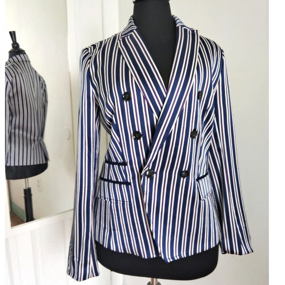 Banana Republic Navy Purple Striped Women's Double Breasted Blazer Size 2
